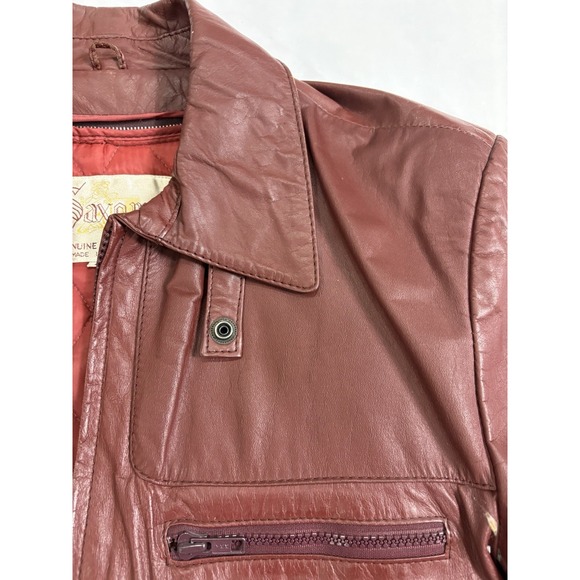 Vintage Saxony Genuine Leather Jacket Men 40 Maroon Quilted Lined Retro - Picture 8 of 16